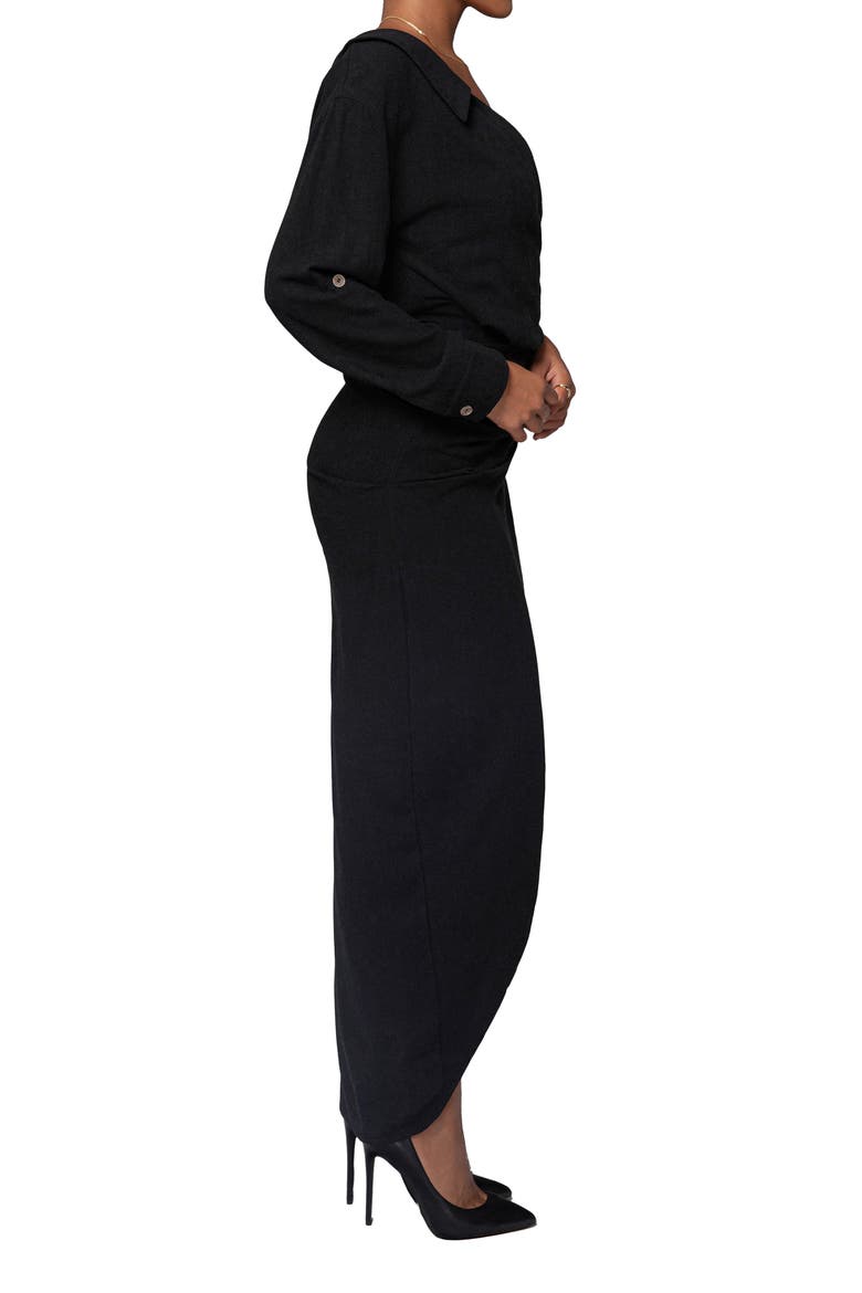 Evita Single Long Sleeve Cotton & Linen Maxi Dress, Alternate, color, BLACK