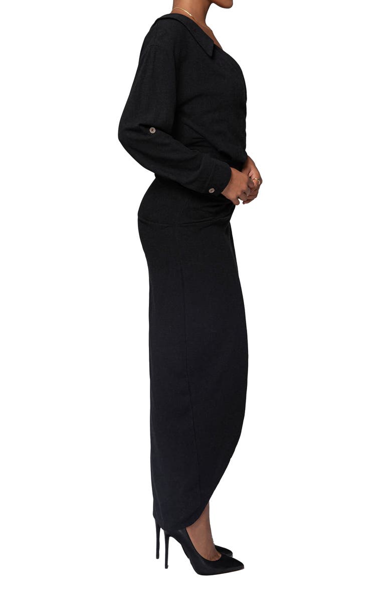 JLUXLABEL Evita Single Long Sleeve Cotton & Linen Maxi Dress, Alternate, color, Black