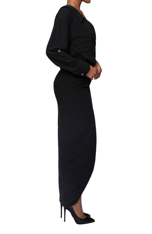 Jluxlabel Evita Single Long Sleeve Cotton & Linen Maxi Dress In Black
