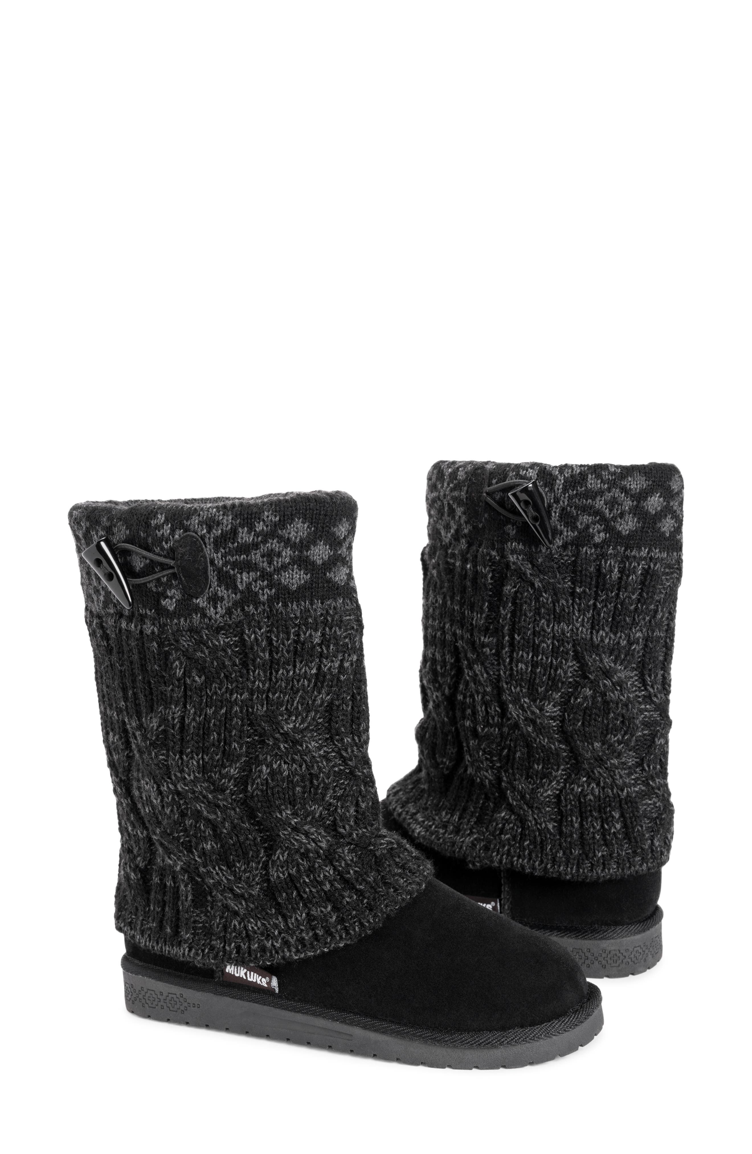 MUK LUKS ESSENTIALS Faux Shearling Lined Cable Knit Boot, Alternate, color, 