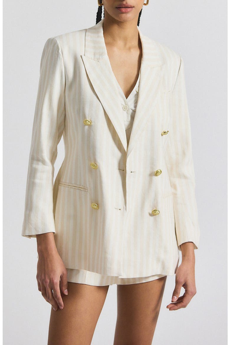 Walter Stripe Double Breasted Linen Blend Jacket, Main, color, SAND/ WHITE