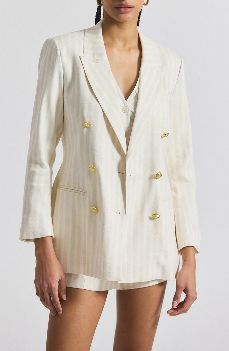 Derek Lam 10 Crosby Walter Stripe Double Breasted Linen Blend Jacket, Main, color, Sand/ White