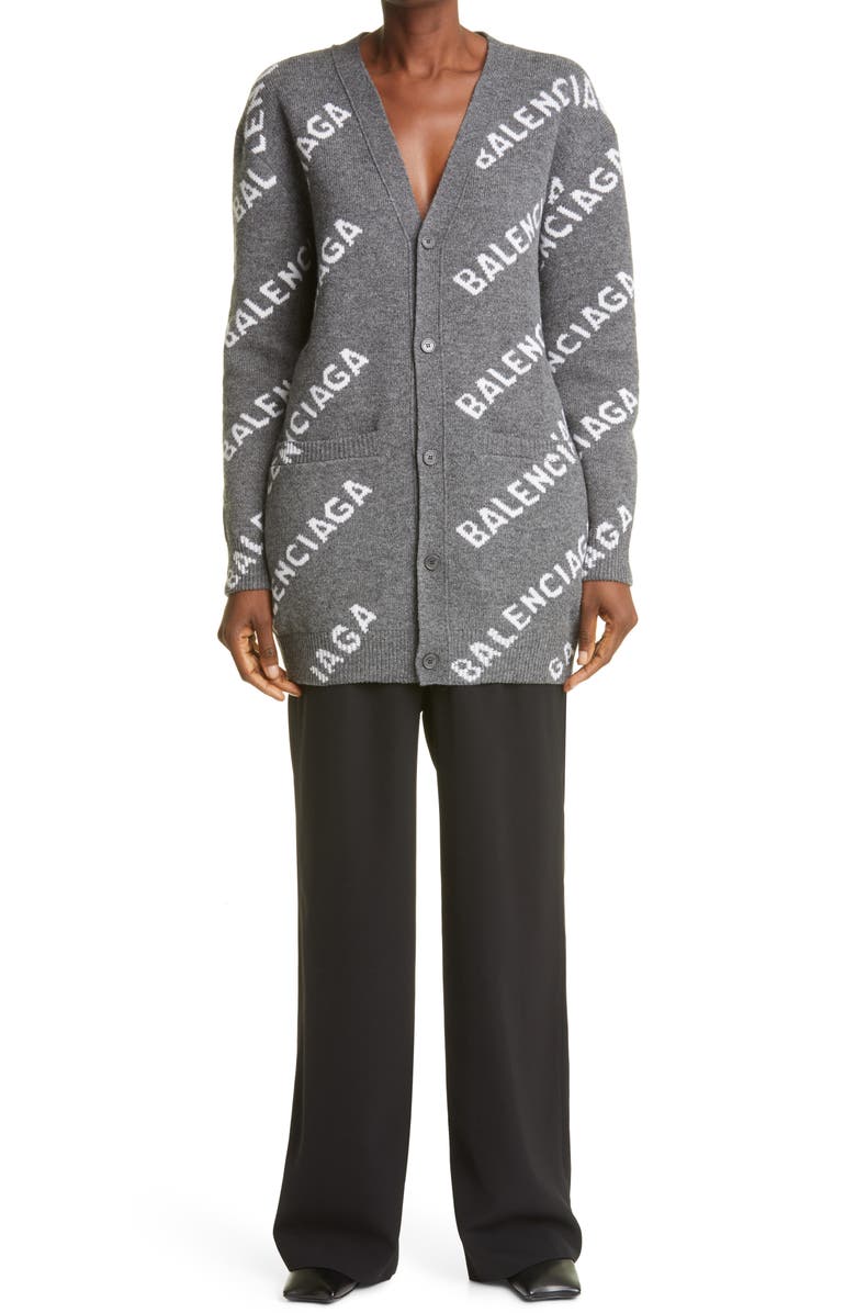 Balenciaga Logo Waist Tech Twill Wide Leg Pants, Alternate, color, 