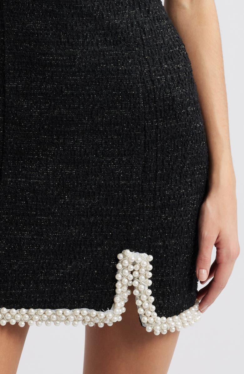 Hutch Scoop Neck Faux Pearl Trim Metallic Tweed Cocktail Dress, Alternate, color, Black