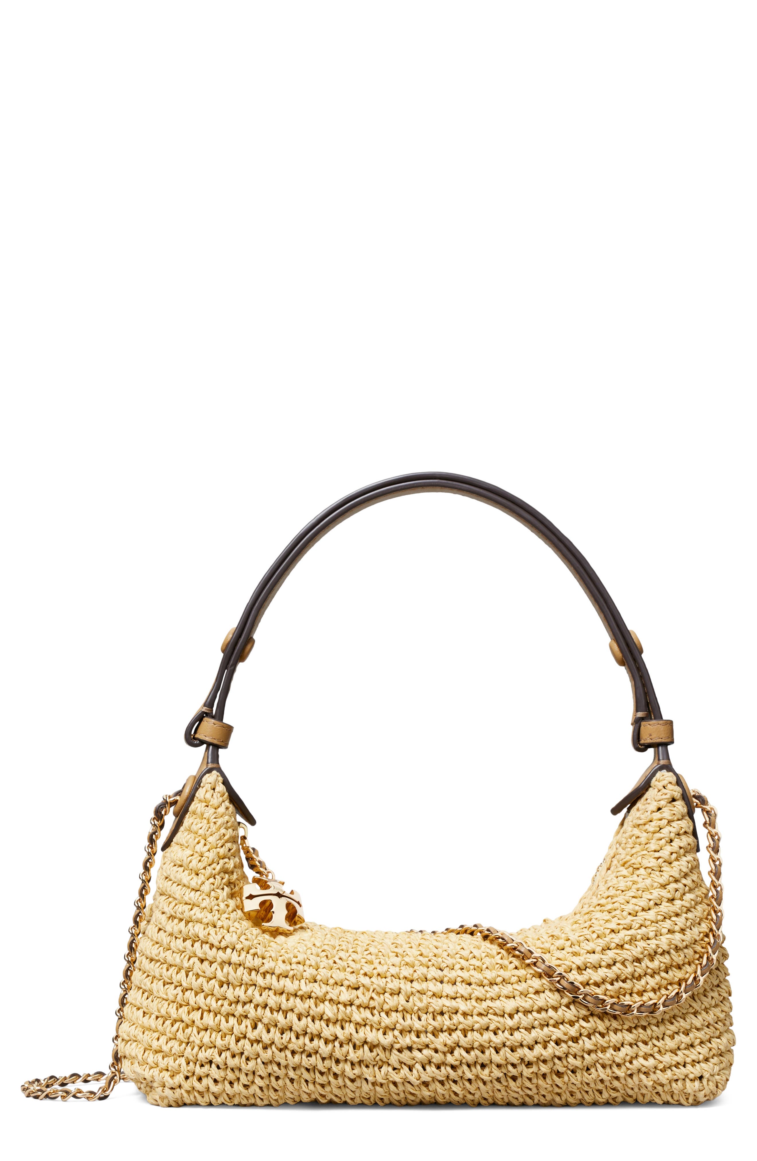 Tory Burch Fleming Pochette Straw Shoulder Bag, Main, color, Natural