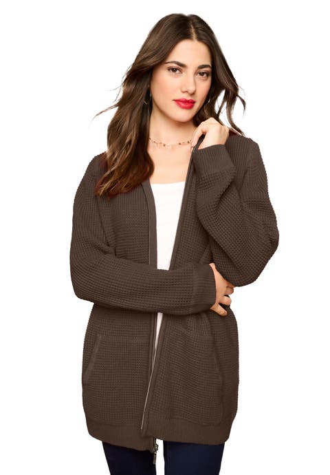 Plus Size Waffle Knit Zip-Front Relaxed Hoodie (Plus)