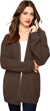 Roaman's Plus Size Waffle Knit Zip-Front Relaxed Hoodie