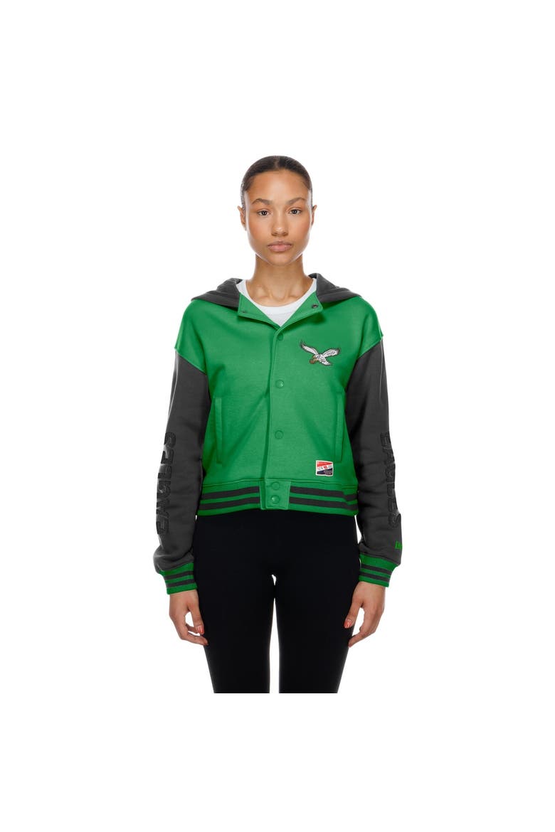 Women's New Era  Kelly Green Philadelphia Eagles Throwback Full-Snap Hooded Jacket, Main, color, Kelly Green