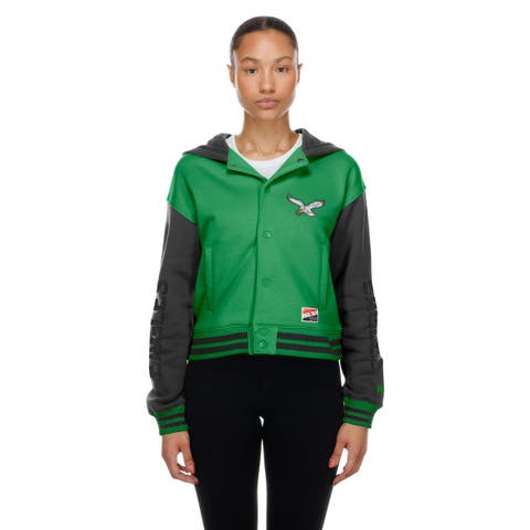 Women's New Era  Kelly Green Philadelphia Eagles Throwback Full-Snap Hooded Jacket