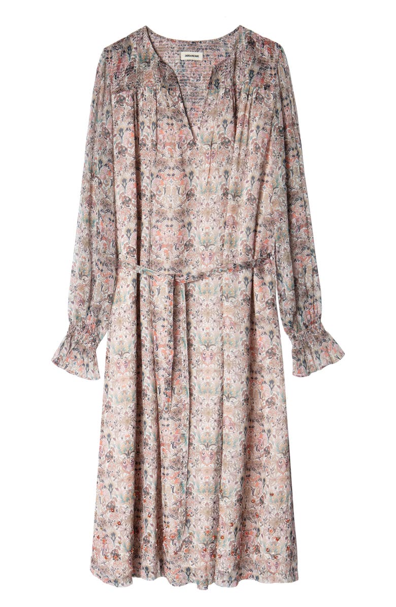 Zadig & Voltaire Raya Mousseline Floral Long Sleeve Beaded Midi Dress, Alternate, color, 