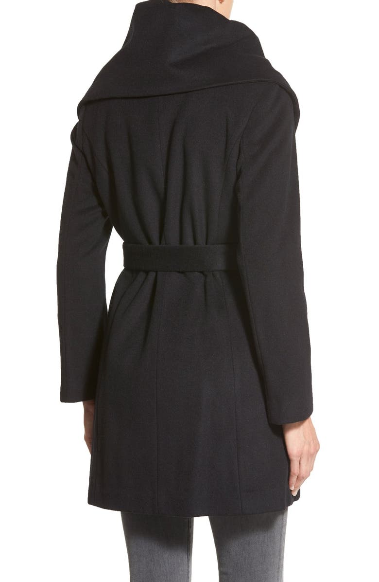 Cole Haan Signature Cole Haan Signature Belted Asymmetrical Wool Blend Coat, Alternate, color, 