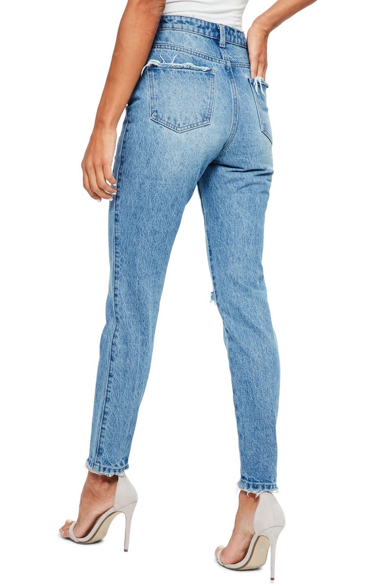 Missguided Riot Ripped High Waist Embroidered Jeans, Alternate, color,