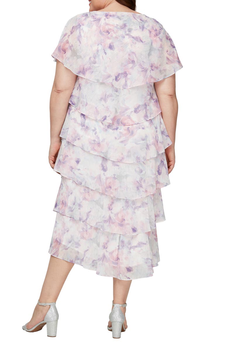 SL FASHIONS Floral Metallic Layered Ruffle Cocktail Dress, Alternate, color, 