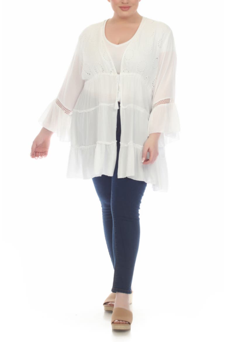 Tiered Tie Front Cover-Up Duster, Alternate, color, WHITE