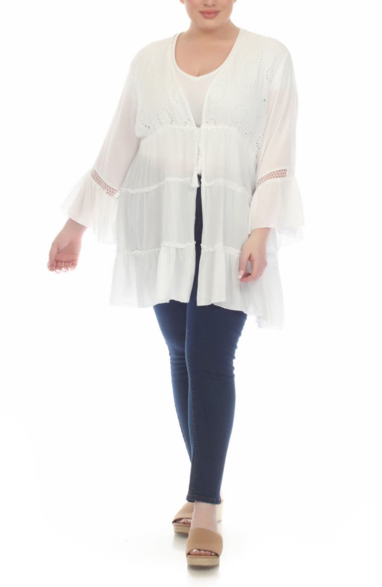 BOHO ME Tiered Tie Front Cover-Up Duster, Alternate, color, White