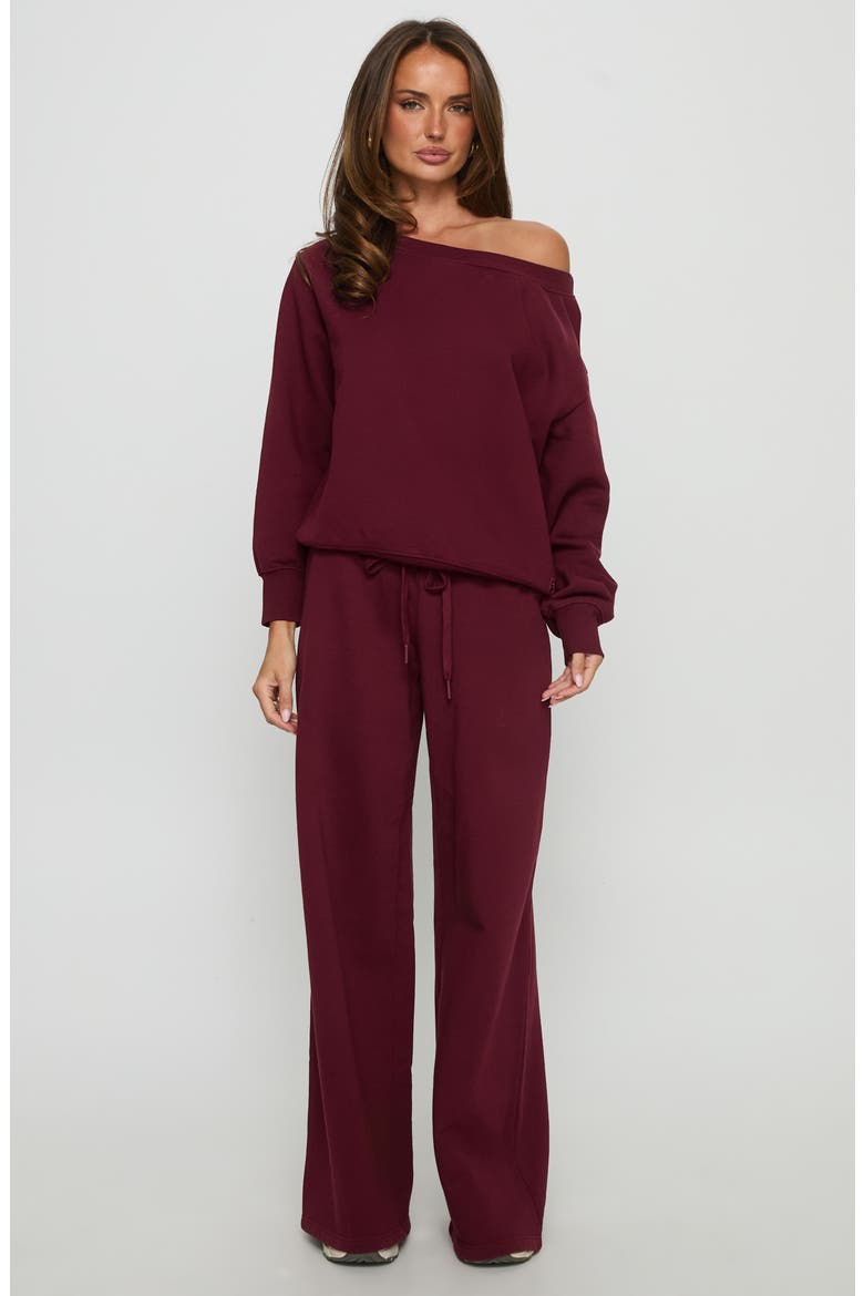 One-Shoulder Sweatshirt, Alternate, color, CURRANT