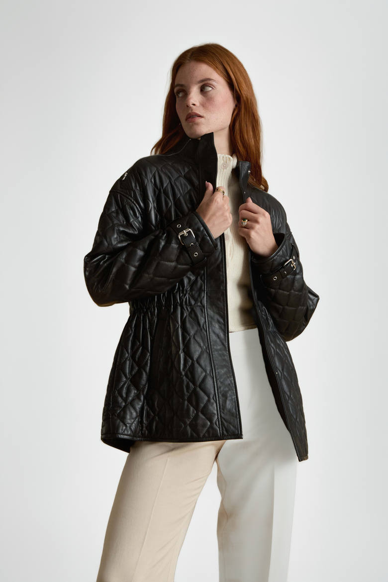 Nora Leather Coat, Alternate, color, Black