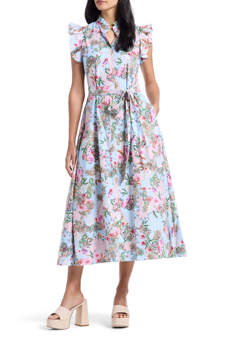 Sadie Floral Paisley Cap Sleeve Cotton Shirtdress, Alternate, color, BLUE MULTI