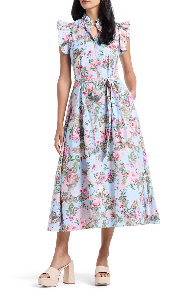 Robert Graham Sadie Floral Paisley Cap Sleeve Cotton Shirtdress, Alternate, color, Blue Multi
