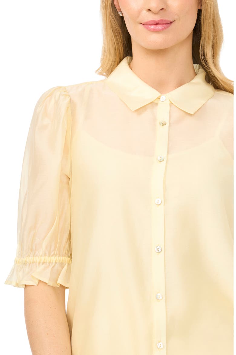 Puff Sleeve Semi Sheer Button-Up Top, Alternate, color, PASTEL YELLOW