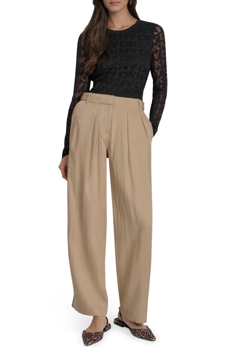 DKNY Weathered Twill Pleated Pants, Alternate, color, Travertine