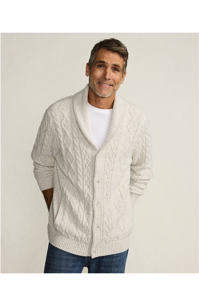 Lands' End Cotton Blend Cable Shawl Cardigan Sweater, Alternate, color, Antiqued Alabaster Donegal