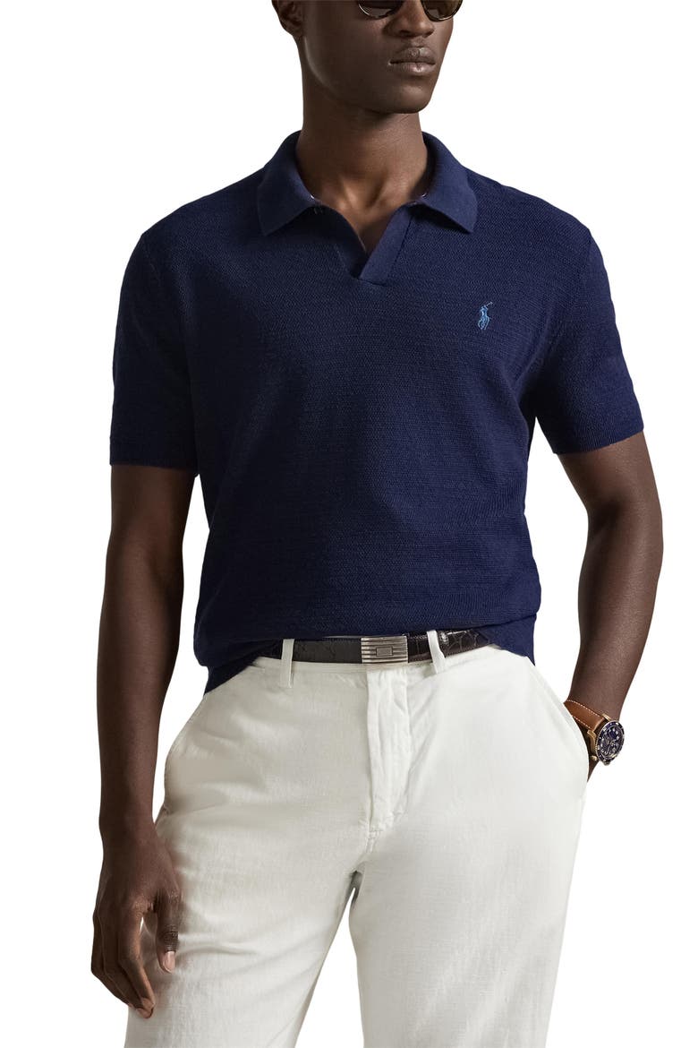 Textured Seed Stitch Cotton & Linen Polo (Men) | Nordstrom