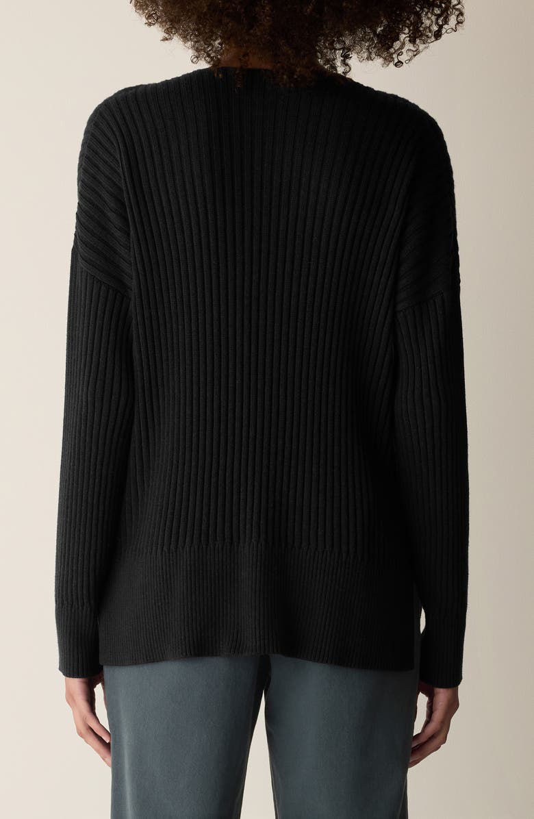 Eileen Fisher Cotton & Tencel<sup>™</sup> lyocell Ribbed V-Neck Sweater, Alternate, color, Black