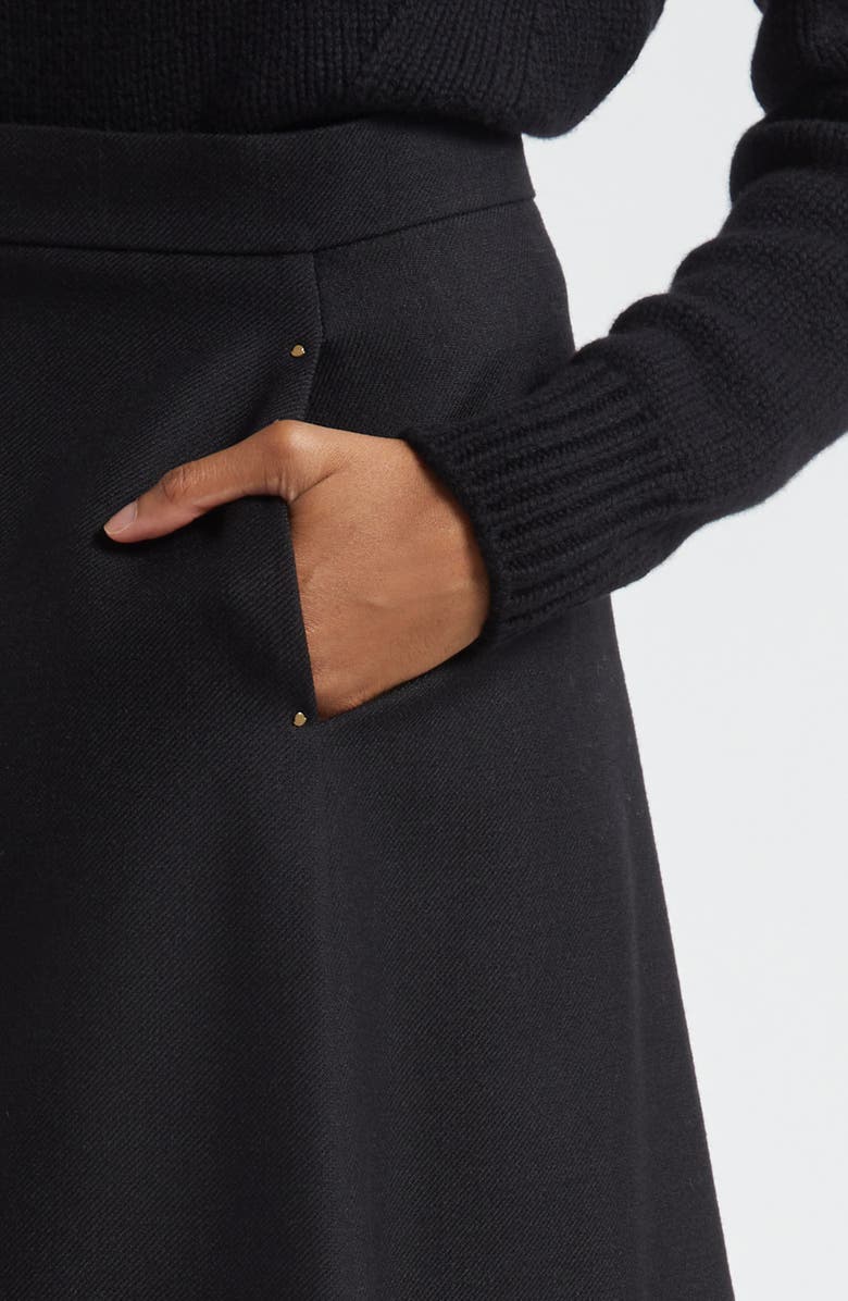 Moncler Virgin Wool A-Line Midi Skirt, Alternate, color, Black