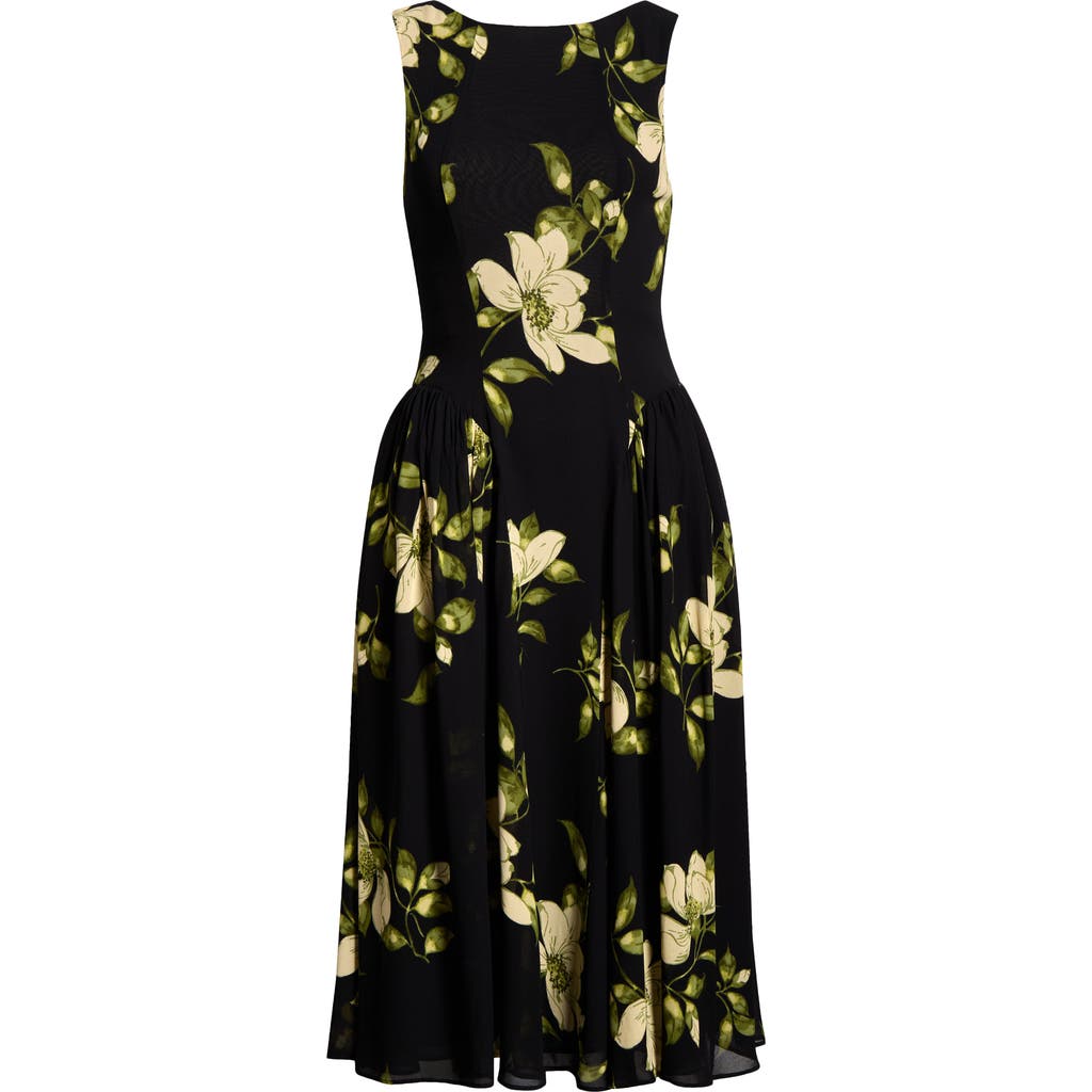 Reformation Anelis Floral Drop Waist Midi Dress In Black