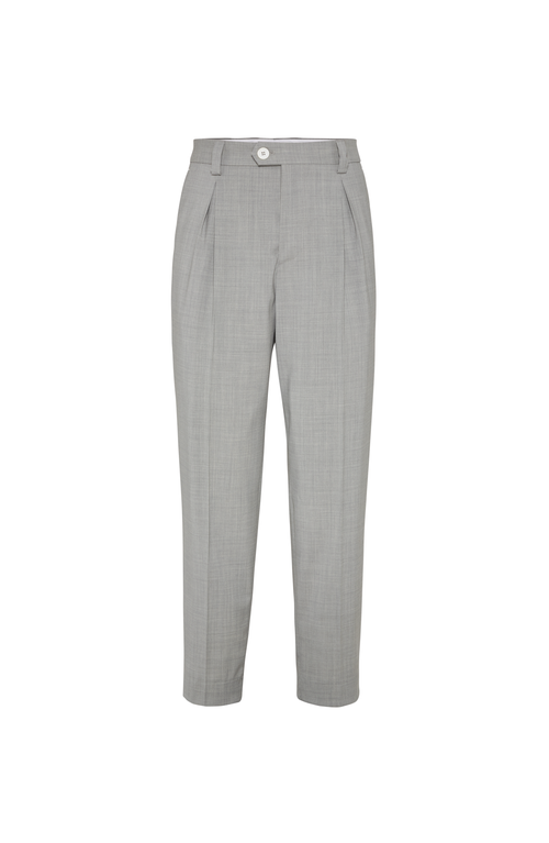 Brunello Cucinelli Wool And Cotton Trousers With Cuffs In Gray