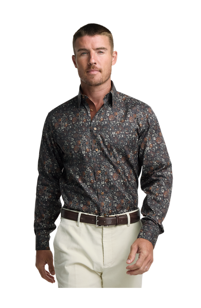Paul Fredrick Comfort Stretch Non-iron Floral Dress Shirt With Contrast Trim, Alternate, color, Brown Multi