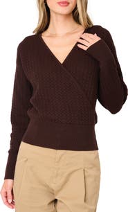 GIBSONLOOK Surplice V-Neck Cotton Blend Pointelle Sweater