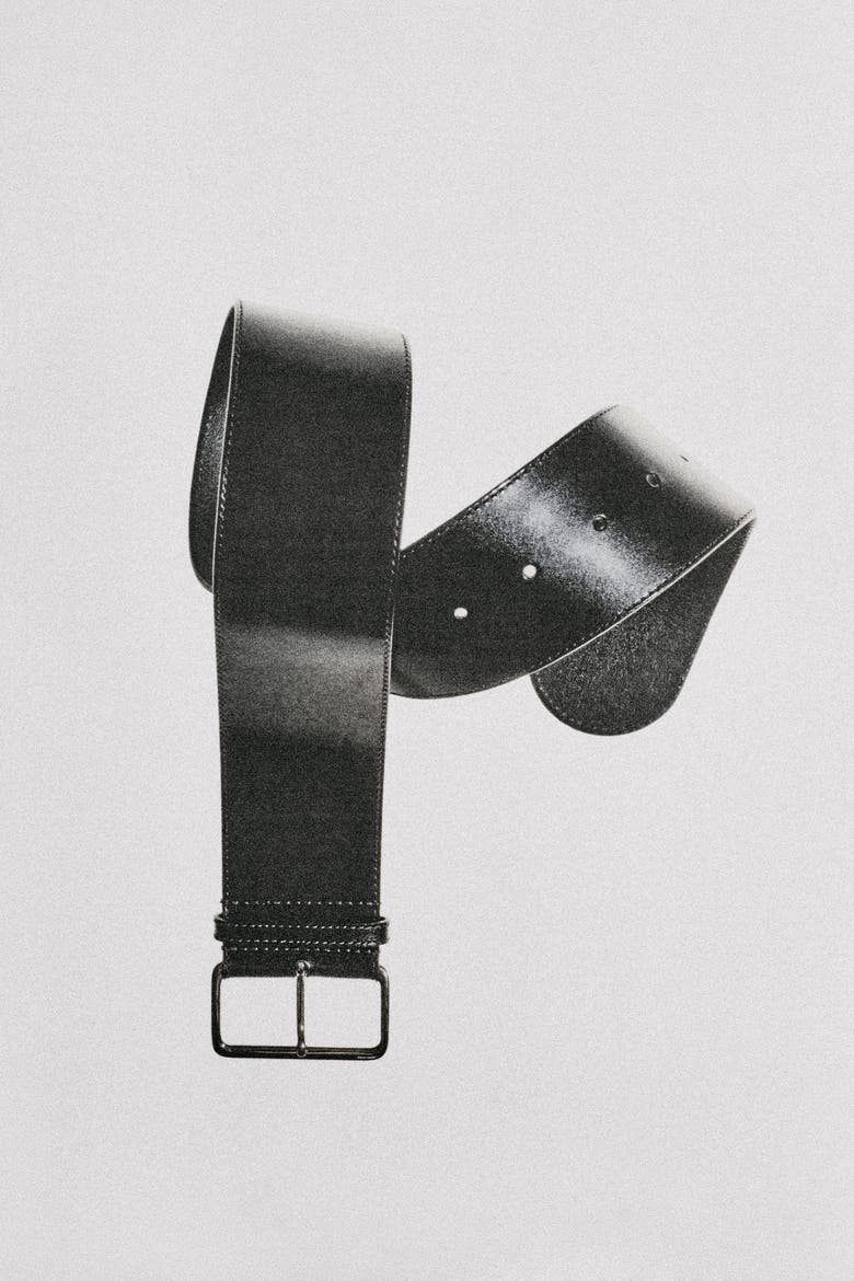 Wide Leather Belt, Alternate, color, BLACK