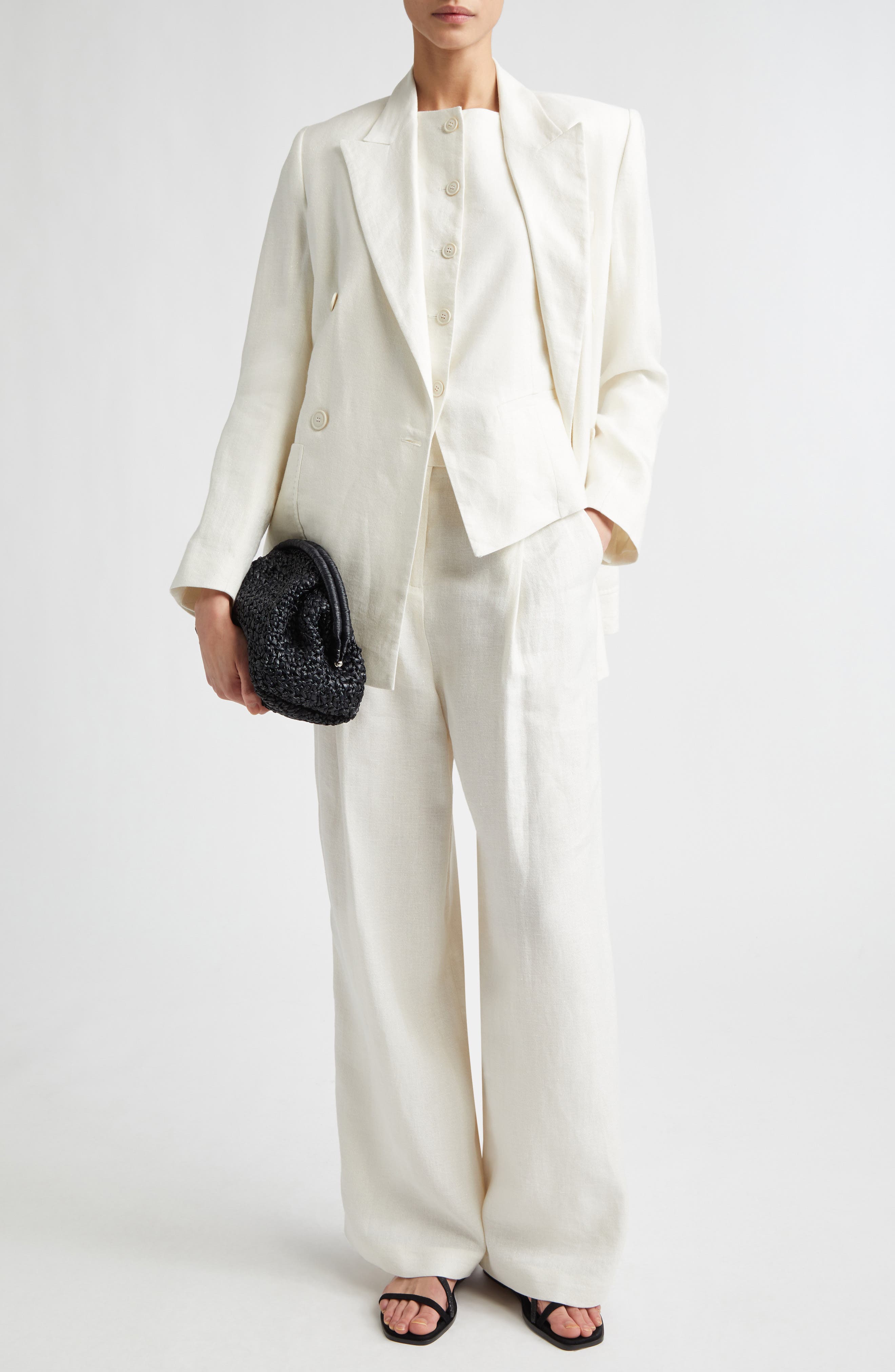 Double Breasted Linen Blend Blazer - image 2