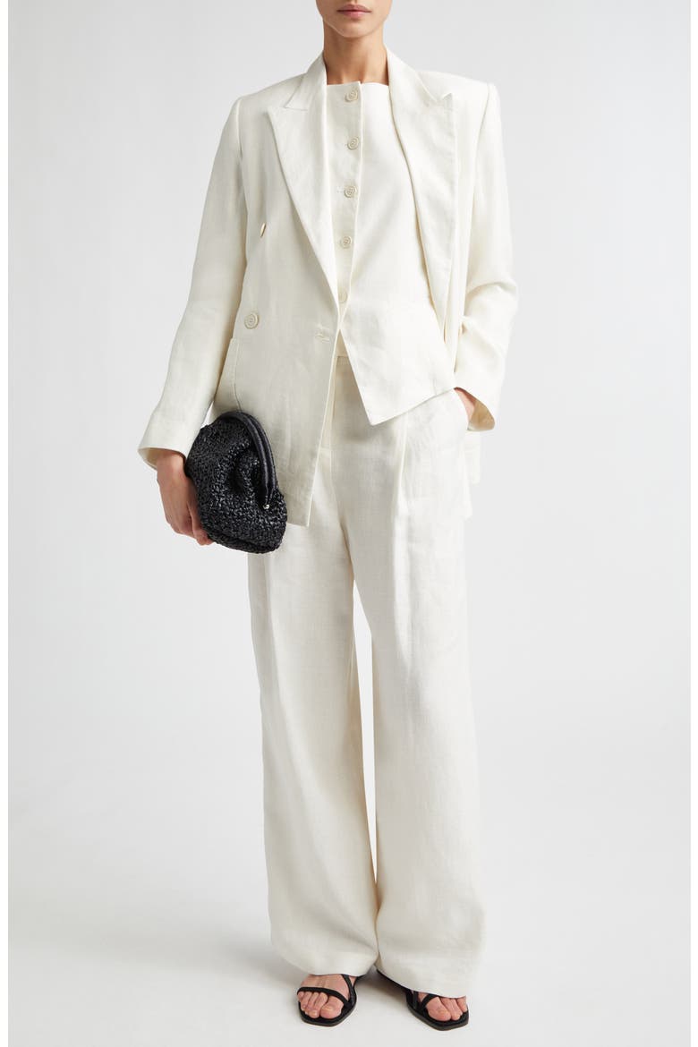 Pleated Straight Leg Linen Blend Trousers, Alternate, color, 00 IVORY