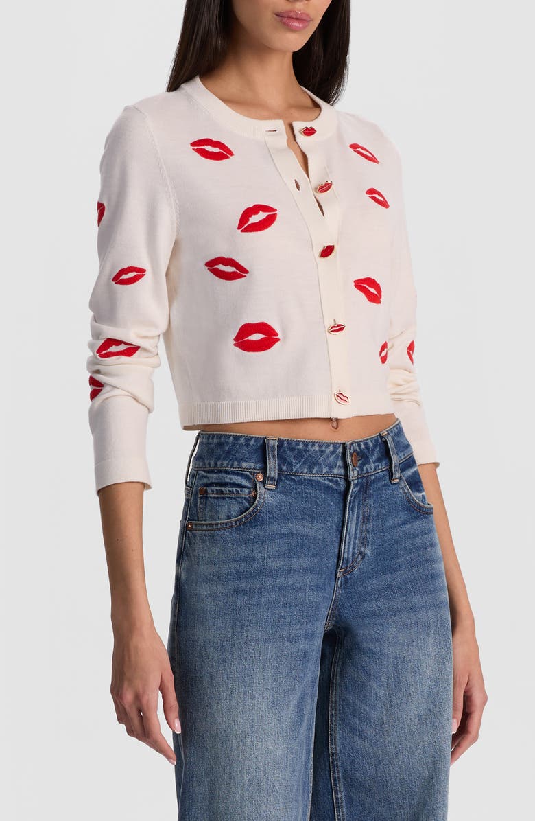 Alice + Olivia Daroda Lip Cardigan, Alternate, color, Soft White Multi