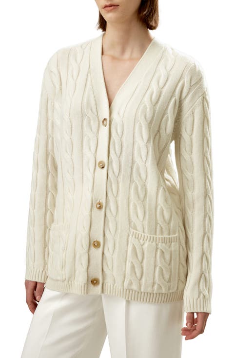 Oversized Cable Weave Wool Cardigan for Women