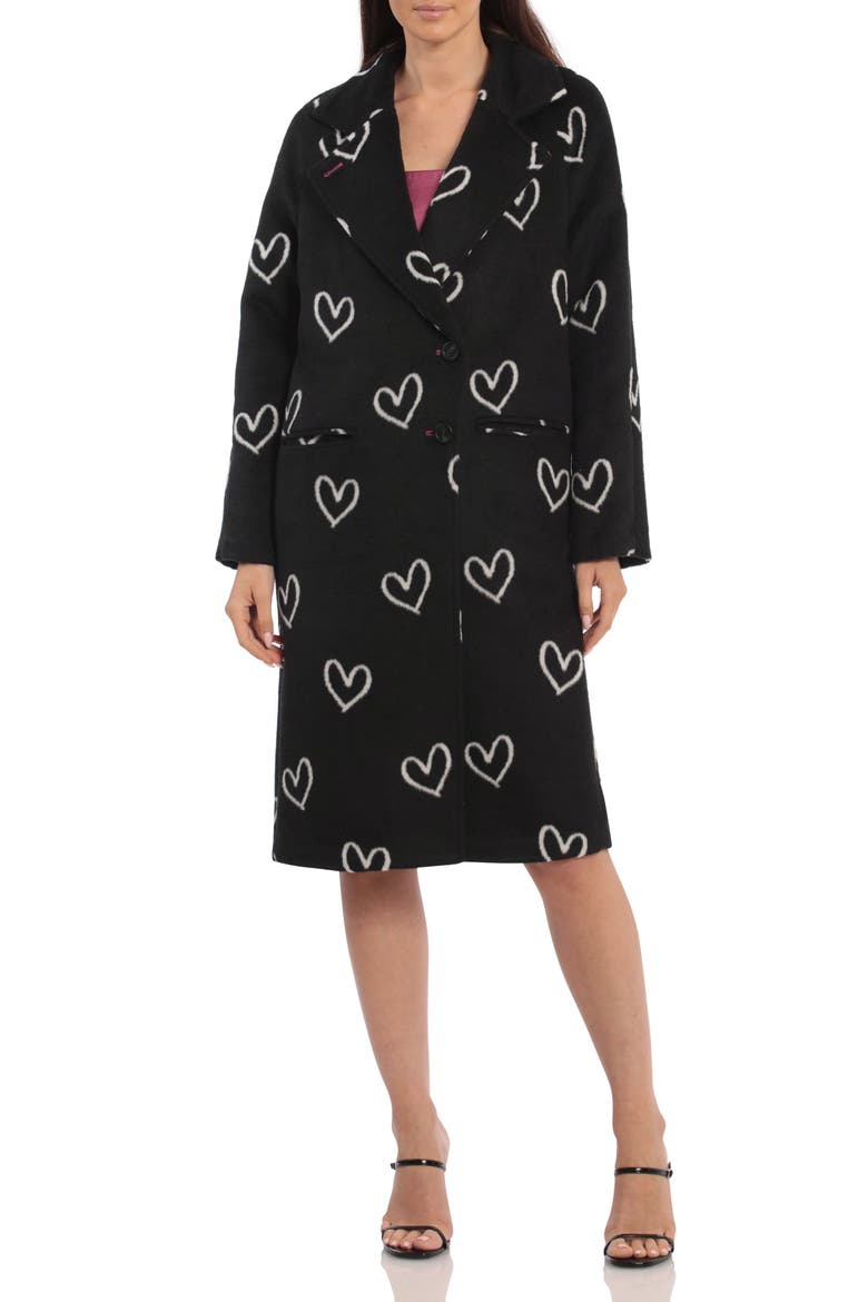 Heart Jacquard Brushed Fleece Coat, Alternate, color, BLACK AND WHITE HEART
