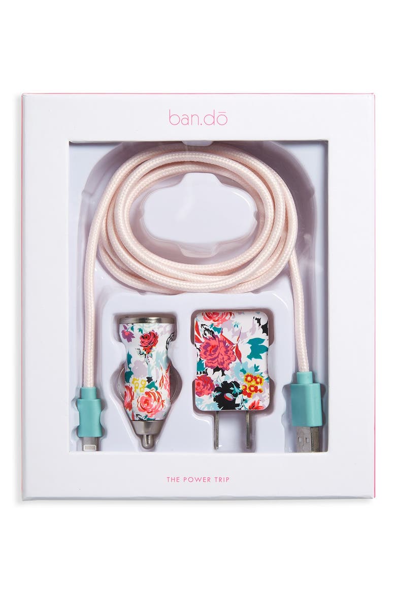 'Power Trip' Floral Print iPhone 5, 5s, 6 & 6 Plus Charging Kit, Main, color, PINK MULTI