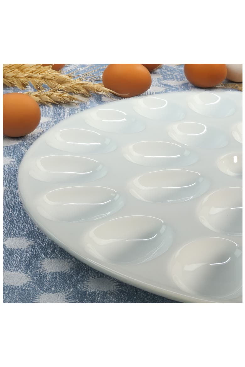 Set of 2 Round Egg Plates, Alternate, color, WHITE