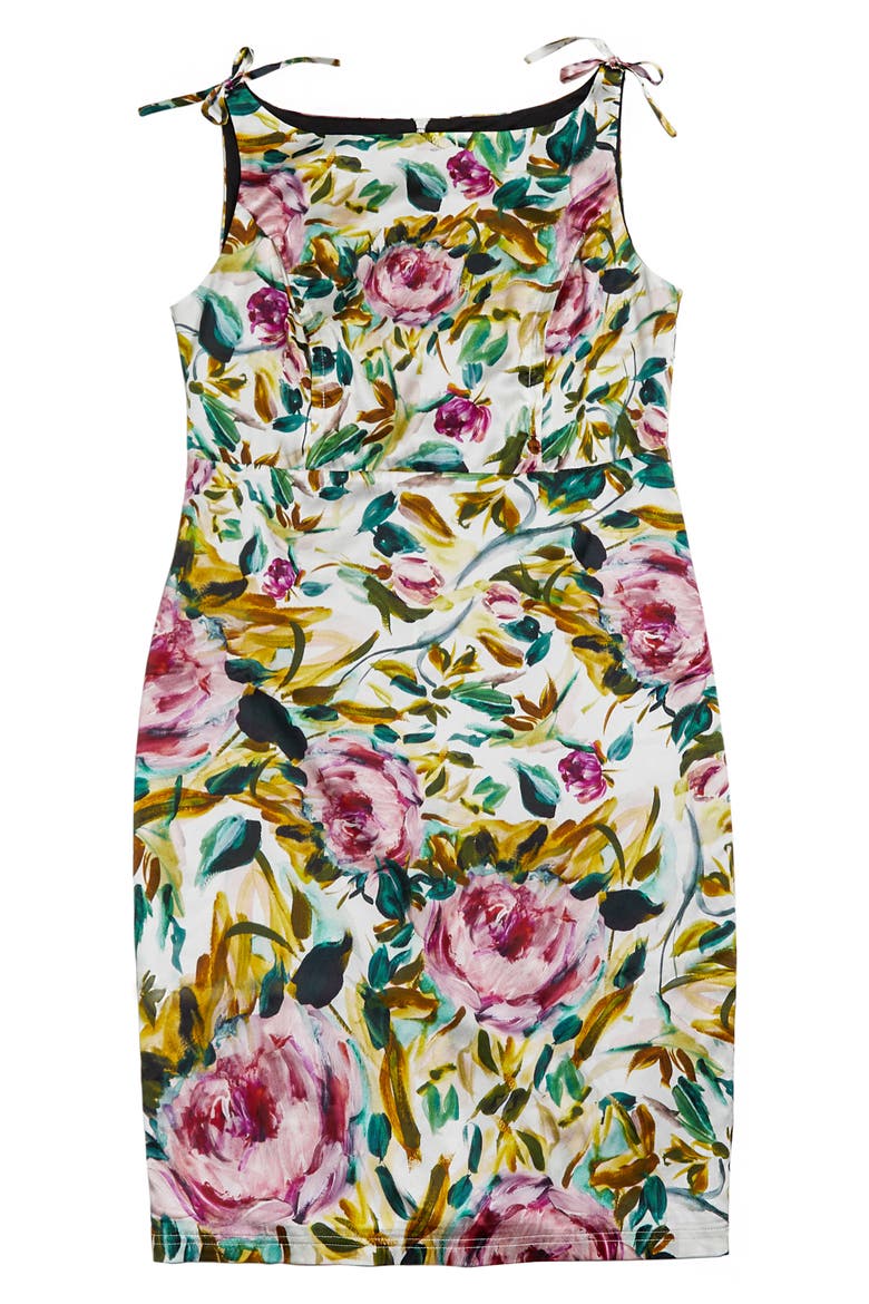 Elizabeth Floral Silk Blend Sheath Dress, Alternate, color, PINK PEONY