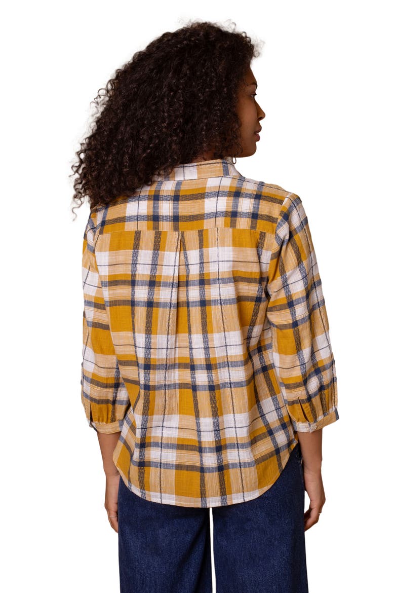 Peter Pan Collar Checked Blouse, Alternate, color, Yellow Large Check