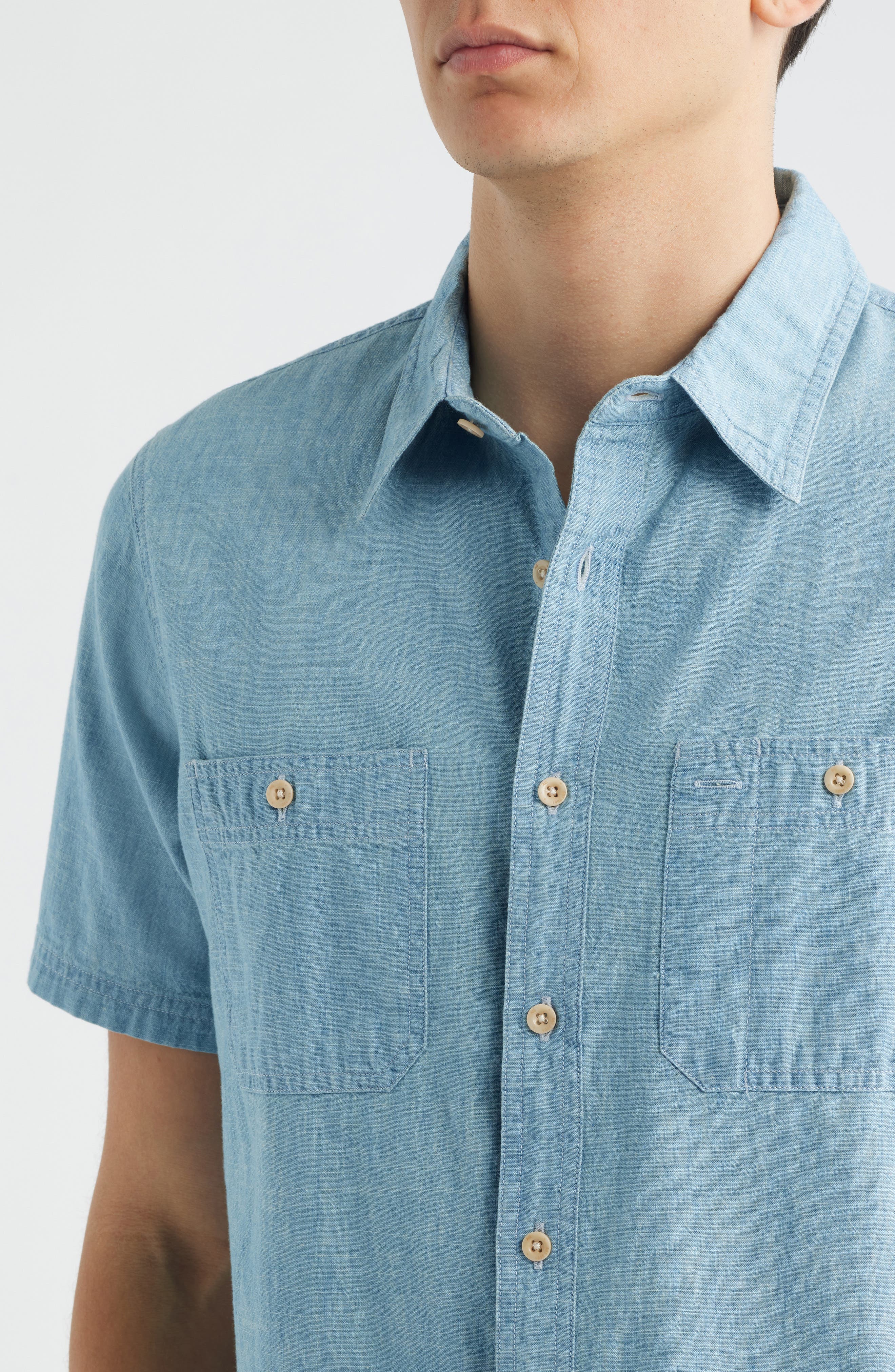Mason Short Sleeve Cotton Chambray Button-Up Work Shirt - image 2
