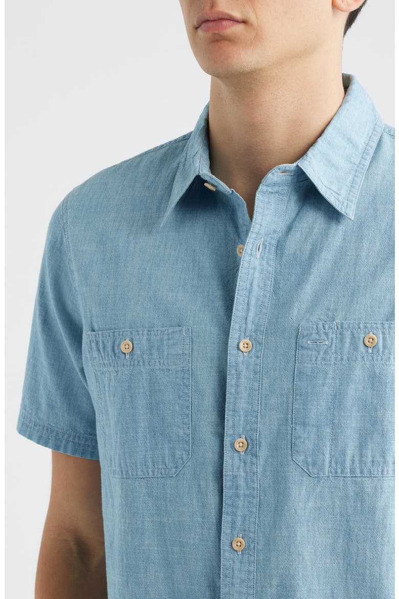 Mason Short Sleeve Cotton Chambray Button-Up Work Shirt, Alternate, color, DESERT BREEZE