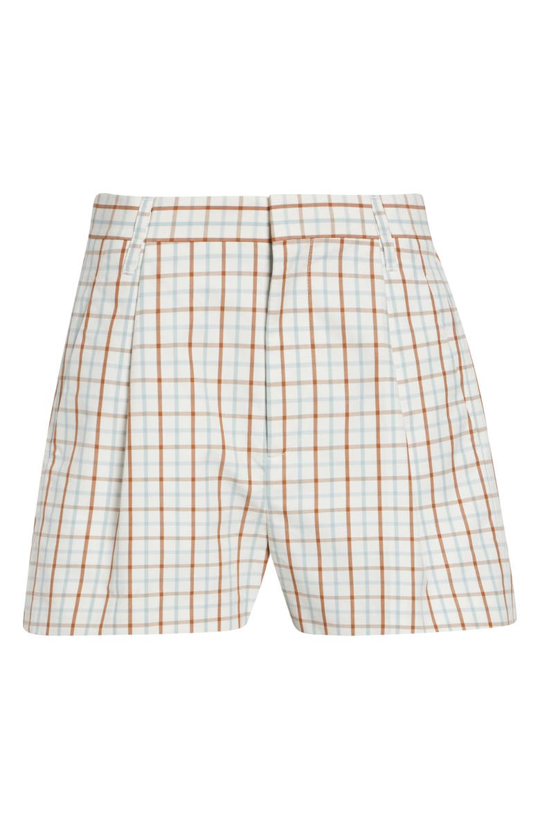 Victoria Beckham Check Pleated Cotton Wide Leg Shorts, Main, color, Multi / White Check