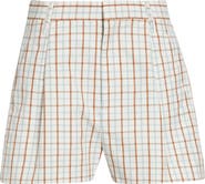 Victoria Beckham Check Pleated Cotton Wide Leg Shorts