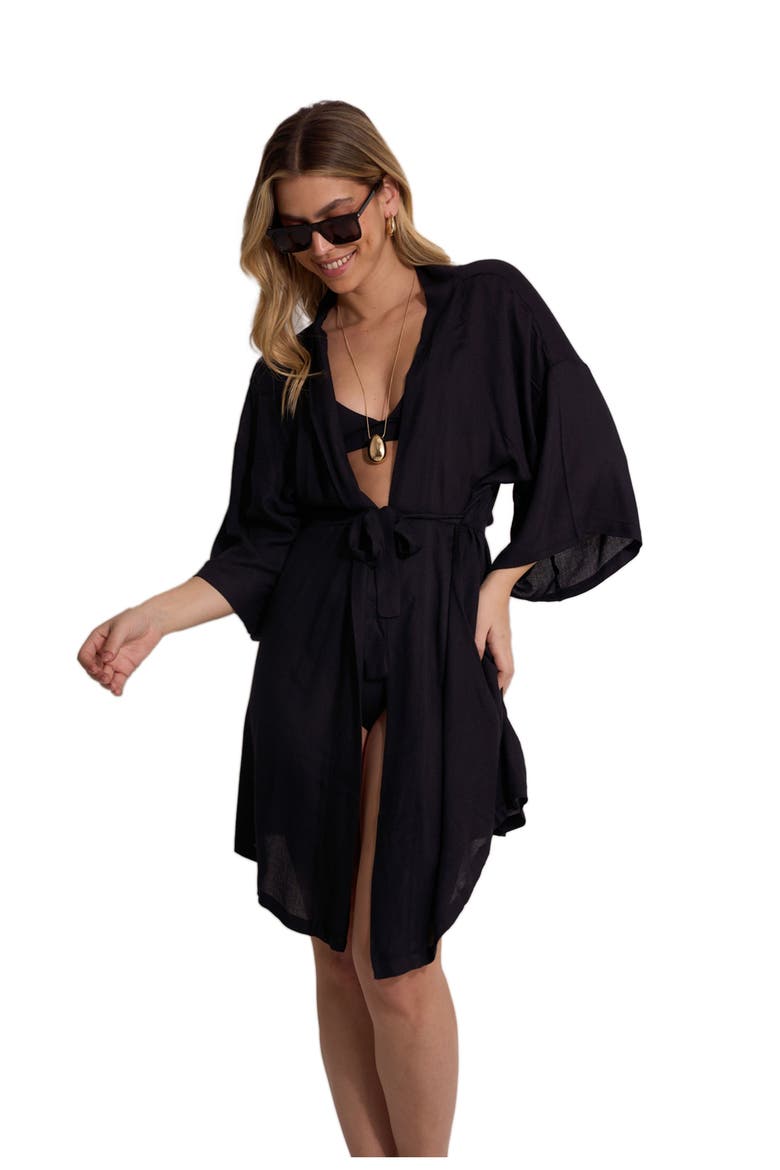 Satin Shore Robe Cover-Up, Main, color, Black