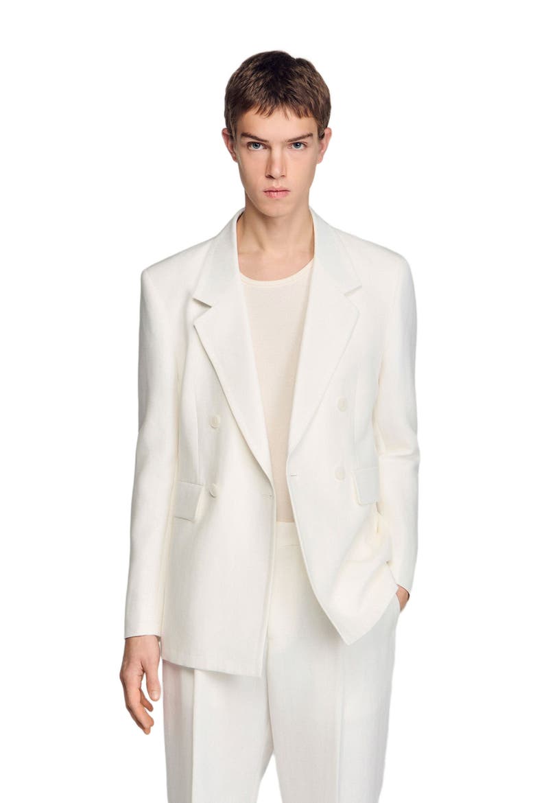 Double-breasted linen suit jacket, Main, color, White