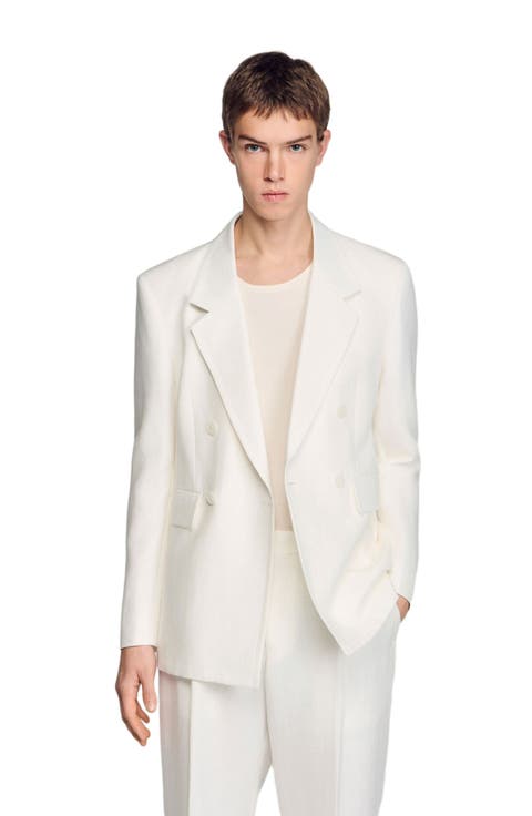 Double-breasted linen suit jacket